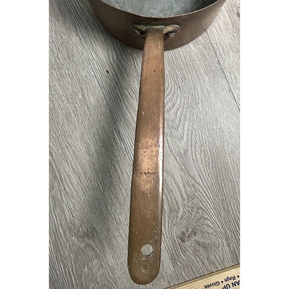 Antique Copper Cookware Sauce Pot Pan Tinned Copper Hand Wrought 6.5” - Picture 7 of 16